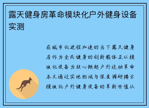 露天健身房革命模块化户外健身设备实测