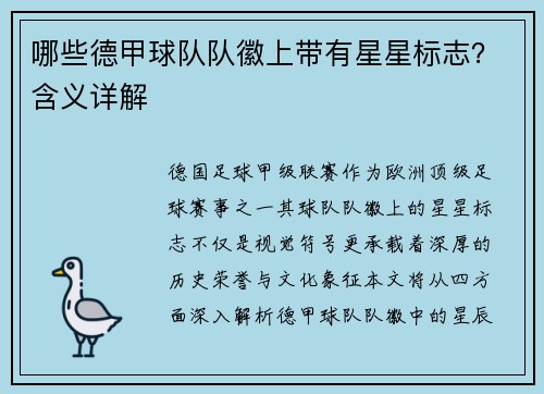哪些德甲球队队徽上带有星星标志？含义详解